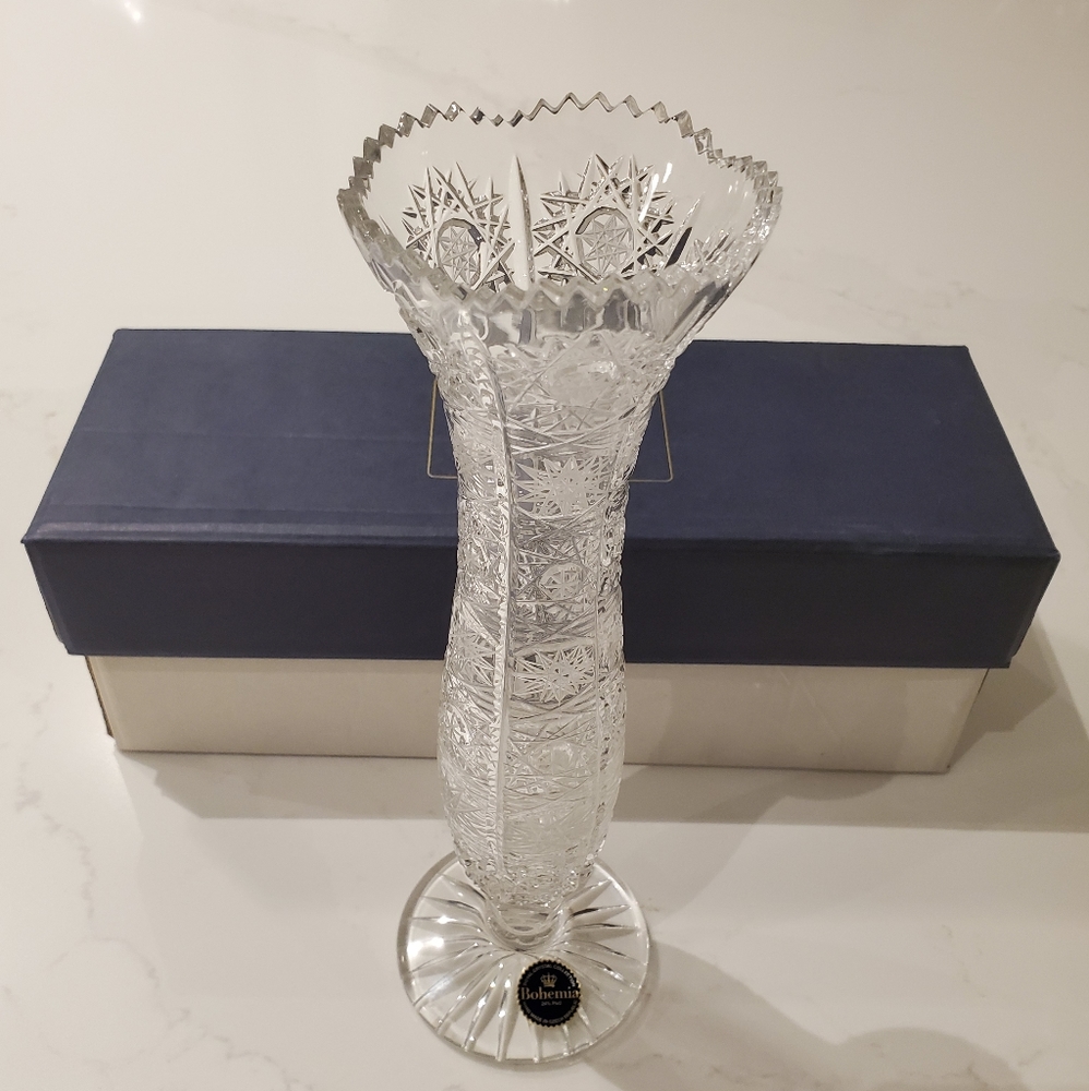 Bohemian Crystal Vase New in box 10"×3"